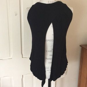 Black, open-back boutique top.
